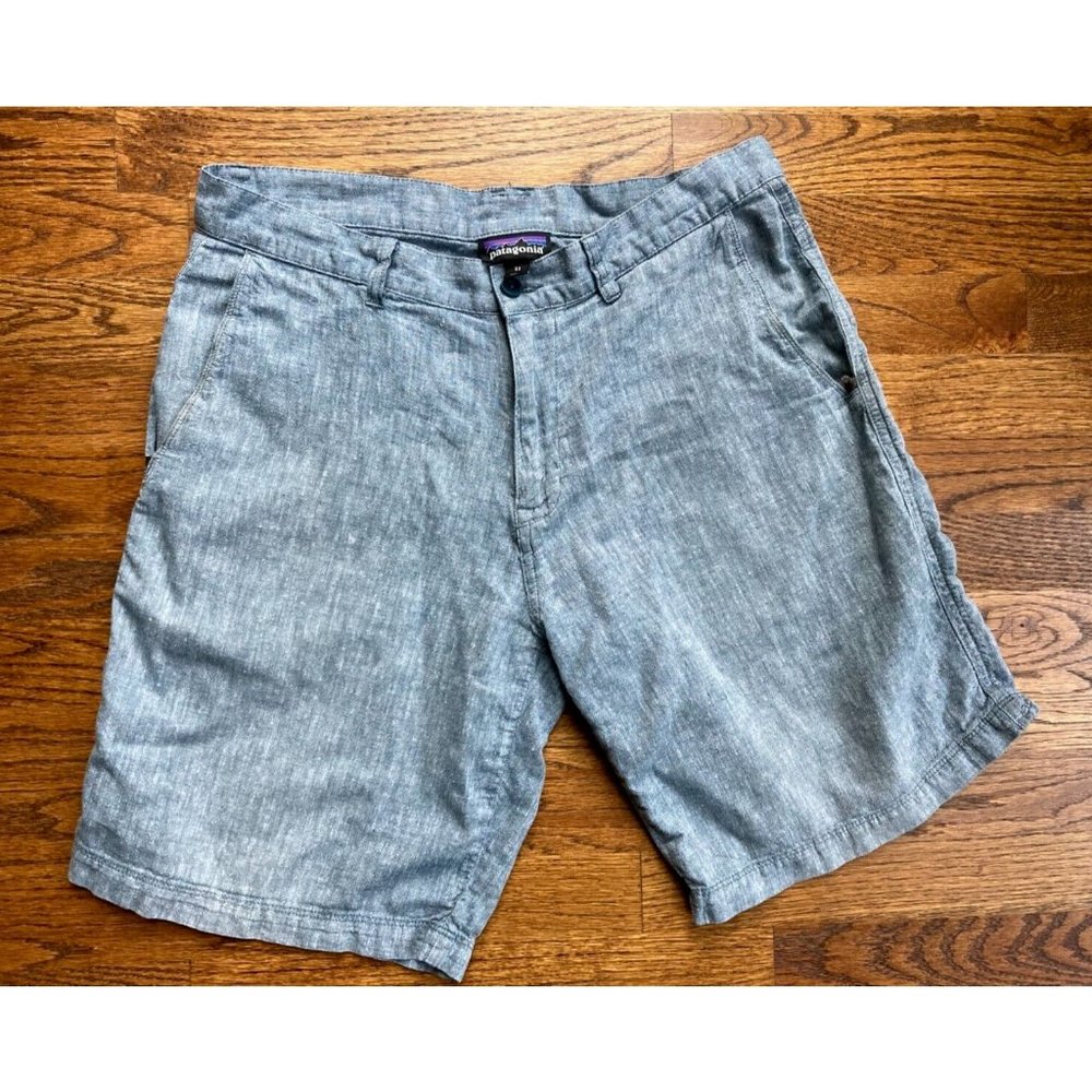 Patagonia Men's Chambray shorts 32 Blue Cotton Hemp Step Back Chino **HAS FLAW**